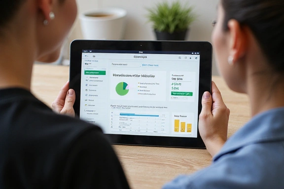 Persona che monitora i progressi nutrizionali su un tablet con un nutrizionista